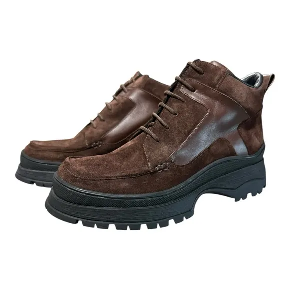 STAUD Suede Lace Up Boots in Brown