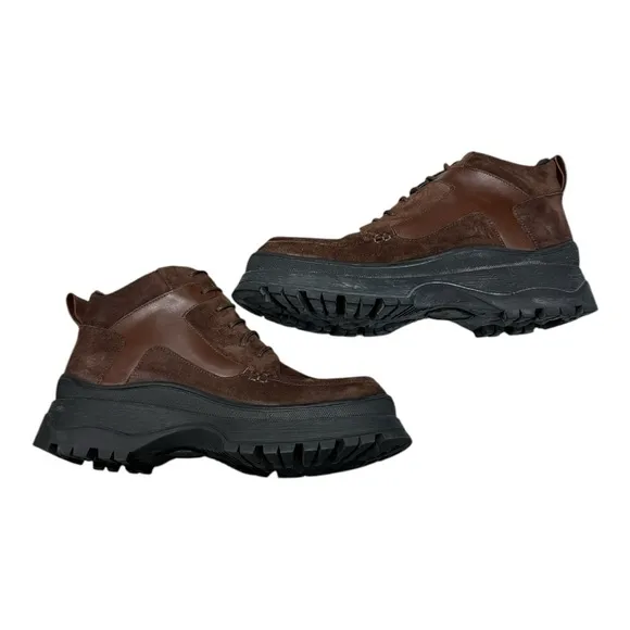 STAUD Suede Lace Up Boots in Brown