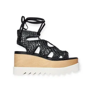 Stella McCartney 𒀭 Luxe Elyse Lace Up Woven Platform Sandals 𒀭Black 𒀭 36 6M 𒀭