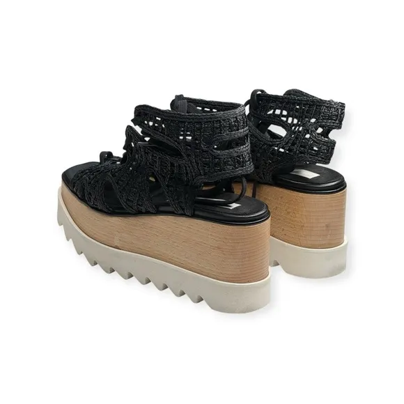 Stella McCartney 𒀭 Luxe Elyse Lace Up Woven Platform Sandals 𒀭Black 𒀭 36 6M 𒀭