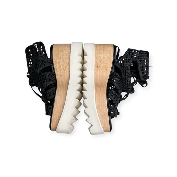 Stella McCartney 𒀭 Luxe Elyse Lace Up Woven Platform Sandals 𒀭Black 𒀭 36 6M 𒀭