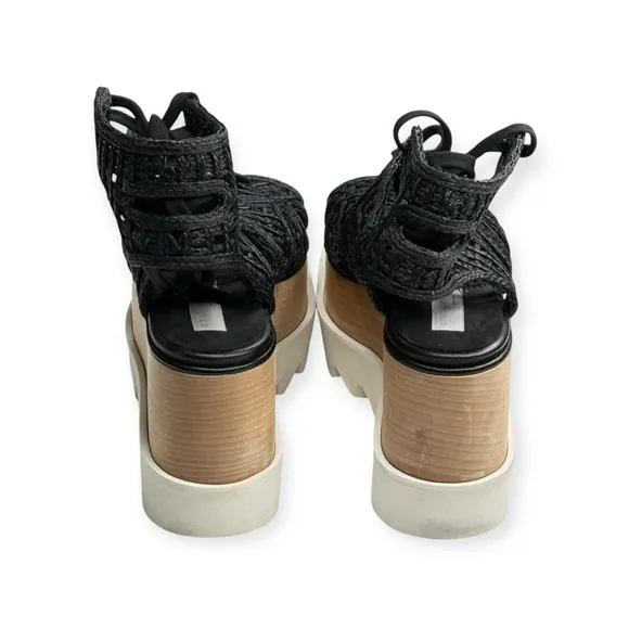 Stella McCartney 𒀭 Luxe Elyse Lace Up Woven Platform Sandals 𒀭Black 𒀭 36 6M 𒀭