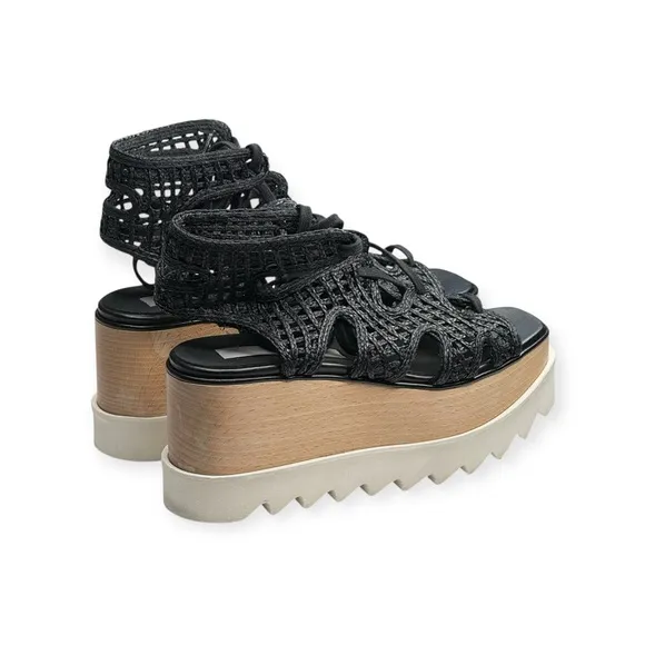 Stella McCartney 𒀭 Luxe Elyse Lace Up Woven Platform Sandals 𒀭Black 𒀭 36 6M 𒀭