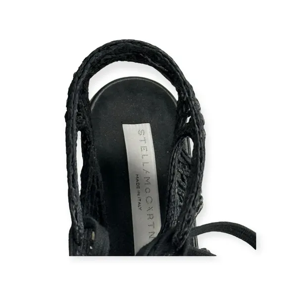 Stella McCartney 𒀭 Luxe Elyse Lace Up Woven Platform Sandals 𒀭Black 𒀭 36 6M 𒀭