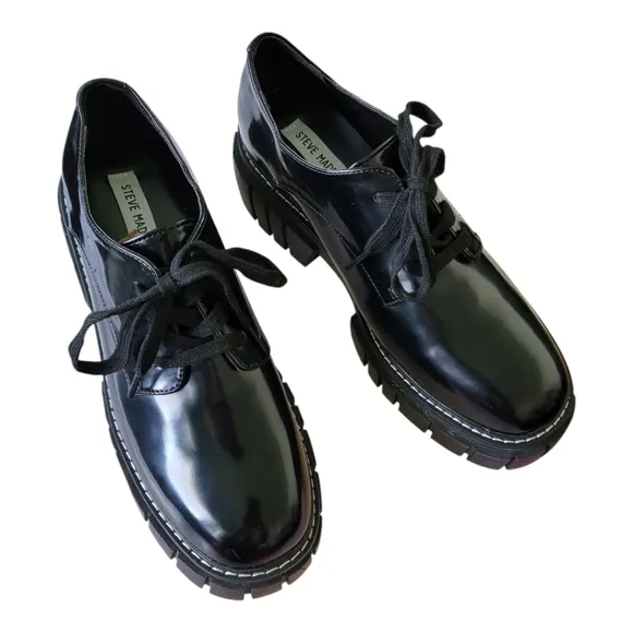 Steve Madden Black Faux Patent Leather Platform Shoes Size 10 New