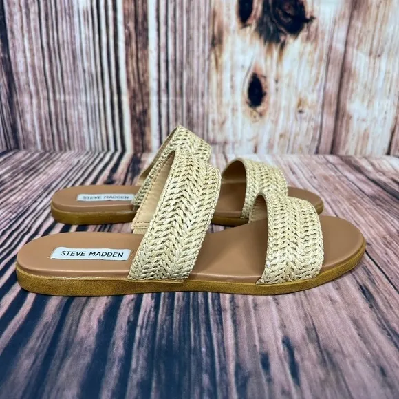 Steve Madden Dual Natural Raffia Woven Slide Sandals New Size 7.5