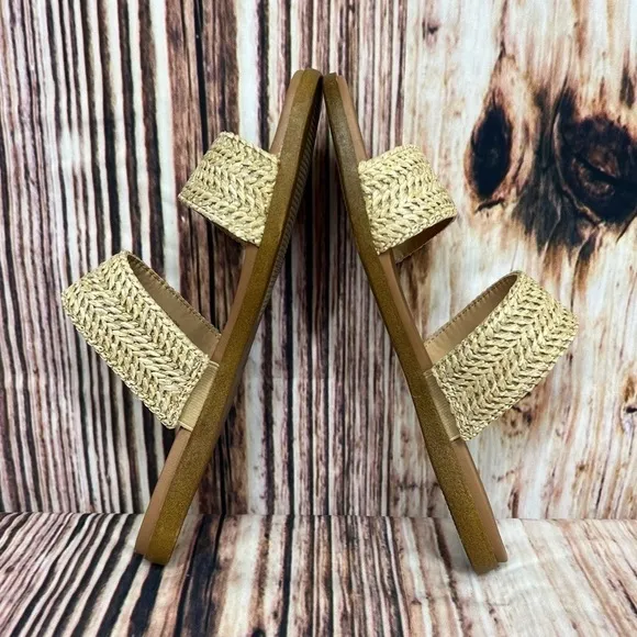 Steve Madden Dual Natural Raffia Woven Slide Sandals New Size 7.5