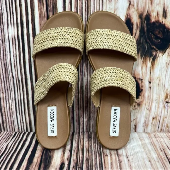 Steve Madden Dual Natural Raffia Woven Slide Sandals New Size 7.5