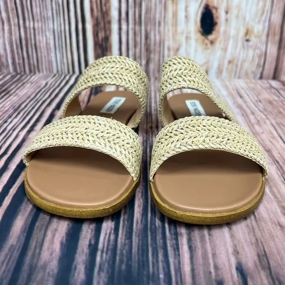 Steve Madden Dual Natural Raffia Woven Slide Sandals New Size 7.5