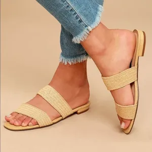 Steve Madden Dual Natural Raffia Woven Slide Sandals New Size 7.5