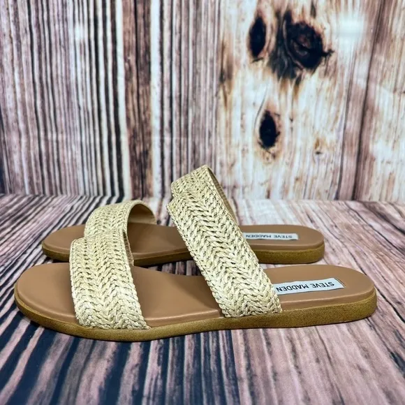 Steve Madden Dual Natural Raffia Woven Slide Sandals New Size 7.5