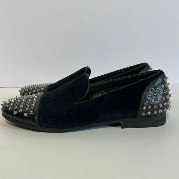 Steve Madden Mens Suede Black Spike Studded Slip On Goth Shoe Loafer Size 10