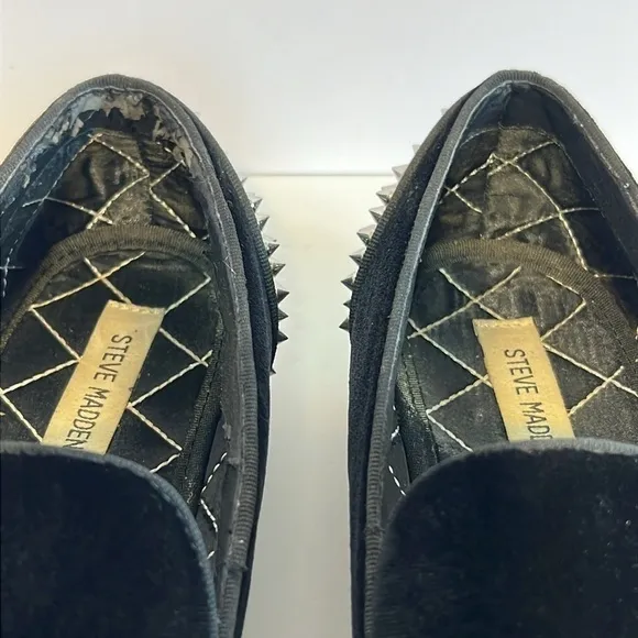 Steve Madden Mens Suede Black Spike Studded Slip On Goth Shoe Loafer Size 10