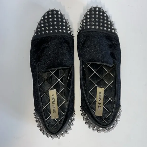 Steve Madden Mens Suede Black Spike Studded Slip On Goth Shoe Loafer Size 10