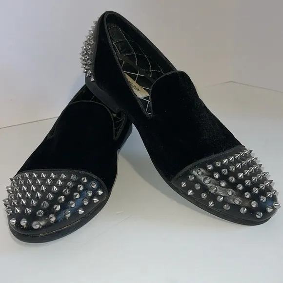 Steve Madden Mens Suede Black Spike Studded Slip On Goth Shoe Loafer Size 10