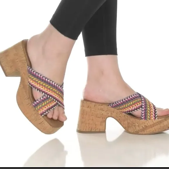 Steve Madden Rosy Rainbow Woven Cork Platform Sandals