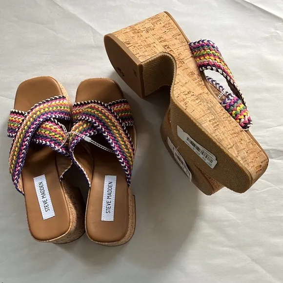 Steve Madden Rosy Rainbow Woven Cork Platform Sandals