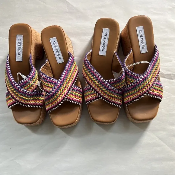 Steve Madden Rosy Rainbow Woven Cork Platform Sandals