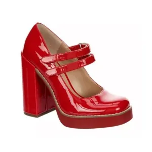 Steve Madden Twice Red Patent Leather Mary Jane Platform Block Heel Shoes