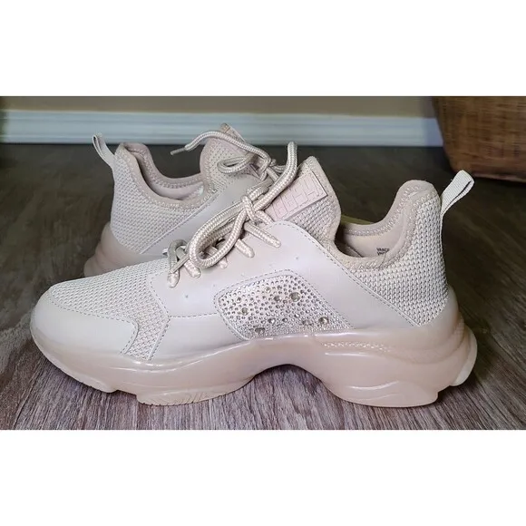 Steve Madden Vance Women's Rhinestone Trainer Beige Sneakers Size 8M Shoes