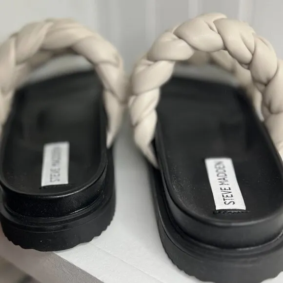 Steve Madden Womens Choice Woven Faux Leather Flatform Sandals in Bone Size 8