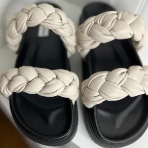 Steve Madden Womens Choice Woven Faux Leather Flatform Sandals in Bone Size 8