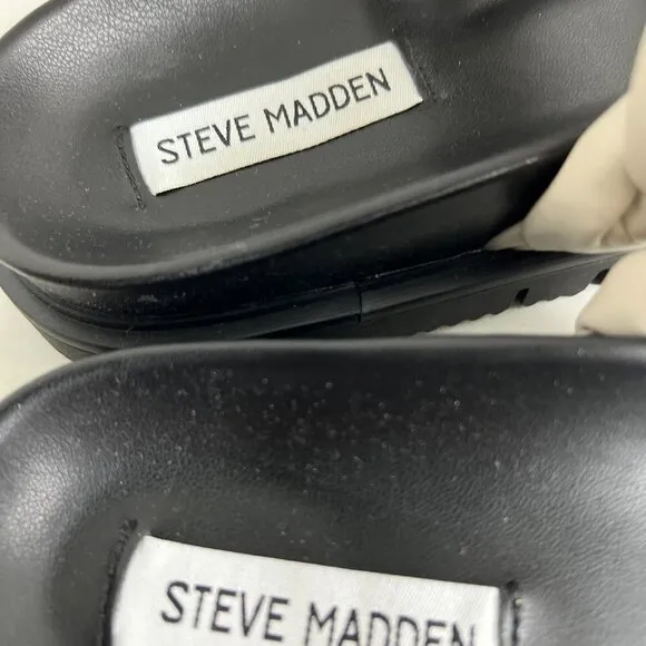 Steve Madden Womens Choice Woven Faux Leather Flatform Sandals in Bone Size 8