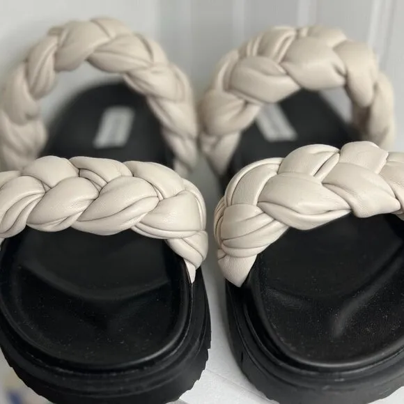 Steve Madden Womens Choice Woven Faux Leather Flatform Sandals in Bone Size 8