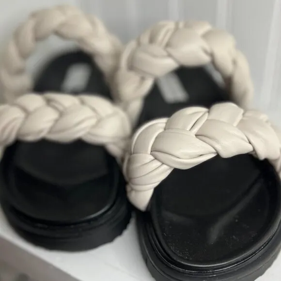 Steve Madden Womens Choice Woven Faux Leather Flatform Sandals in Bone Size 8