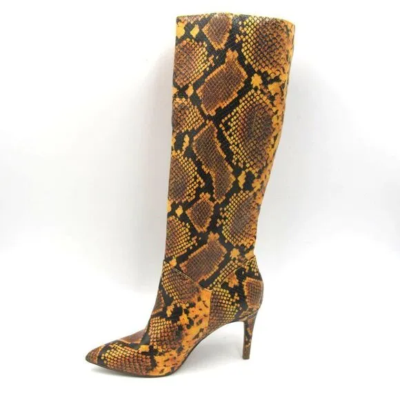 Steve Madden Kinga Yellow Snake Pointed-Toe Knee High Boots SZ 7