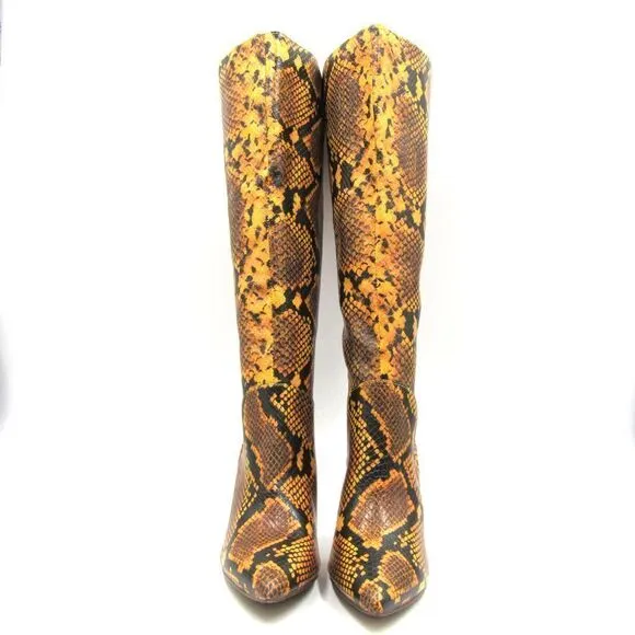 Steve Madden Kinga Yellow Snake Pointed-Toe Knee High Boots SZ 7