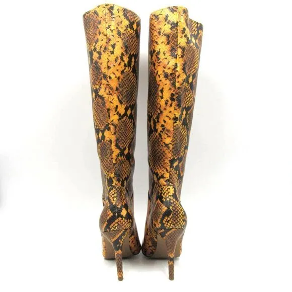 Steve Madden Kinga Yellow Snake Pointed-Toe Knee High Boots SZ 7