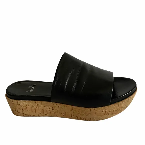 Stuart Weitzman Black Leather Cork Sandal Platform Shoes size 6.5