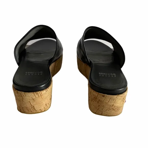 Stuart Weitzman Black Leather Cork Sandal Platform Shoes size 6.5