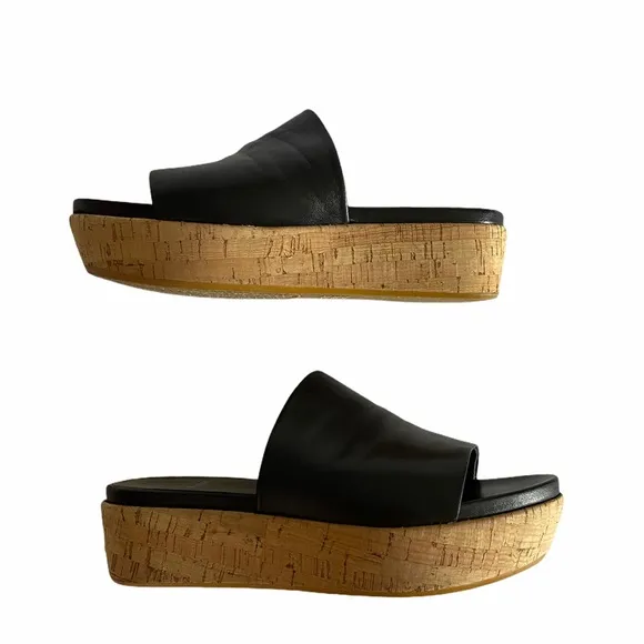 Stuart Weitzman Black Leather Cork Sandal Platform Shoes size 6.5
