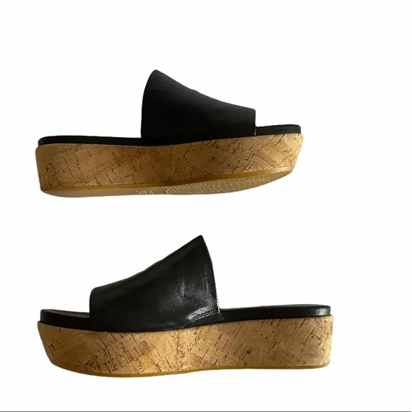 Stuart Weitzman Black Leather Cork Sandal Platform Shoes size 6.5