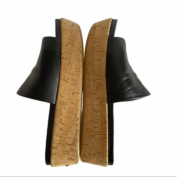 Stuart Weitzman Black Leather Cork Sandal Platform Shoes size 6.5