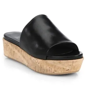 Stuart Weitzman Black Leather Cork Sandal Platform Shoes size 6.5
