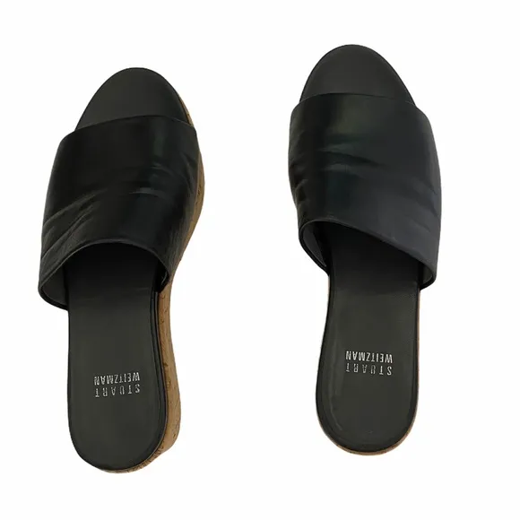 Stuart Weitzman Black Leather Cork Sandal Platform Shoes size 6.5