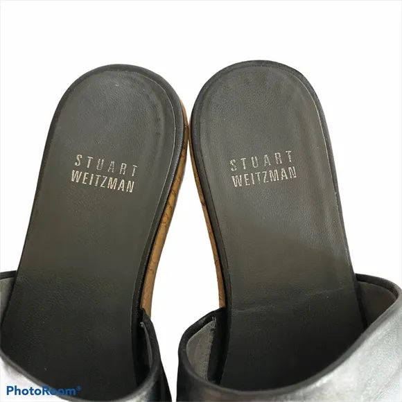 Stuart Weitzman Black Leather Cork Sandal Platform Shoes size 6.5