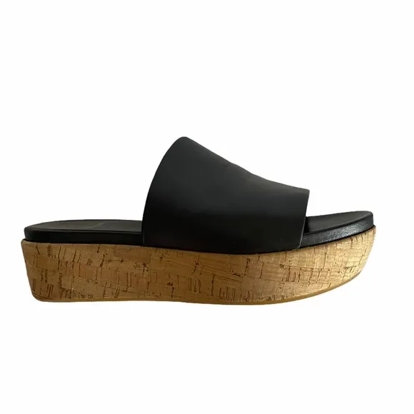 Stuart Weitzman Black Leather Cork Sandal Platform Shoes size 6.5