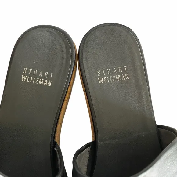 Stuart Weitzman Black Leather Cork Sandal Platform Shoes size 6.5