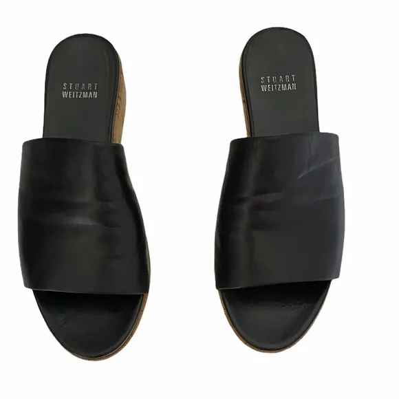 Stuart Weitzman Black Leather Cork Sandal Platform Shoes size 6.5