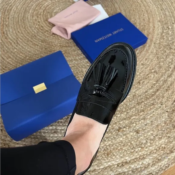 Stuart Weitzman Black Patent Leather Loafers