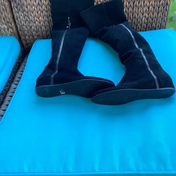 STUART WEITZMAN BLACK SUEDE OVER -THE -KNEE BOOTS HIDDEN WEDGE HEEL SIZE…