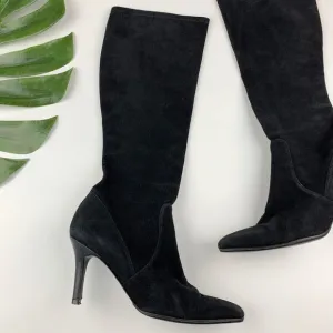 Stuart Weitzman Boots Black Suede Tall Knee High Heeled Women's 7.5