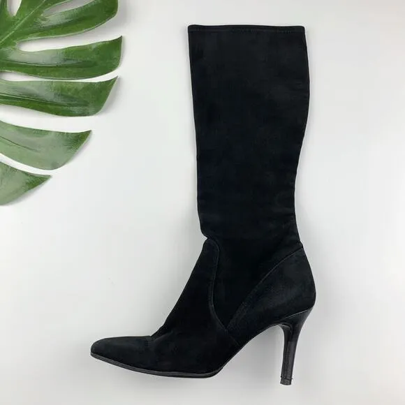 Stuart Weitzman Boots Black Suede Tall Knee High Heeled Women's 7.5