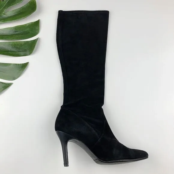 Stuart Weitzman Boots Black Suede Tall Knee High Heeled Women's 7.5