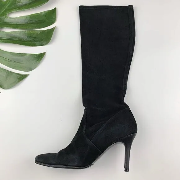 Stuart Weitzman Boots Black Suede Tall Knee High Heeled Women's 7.5