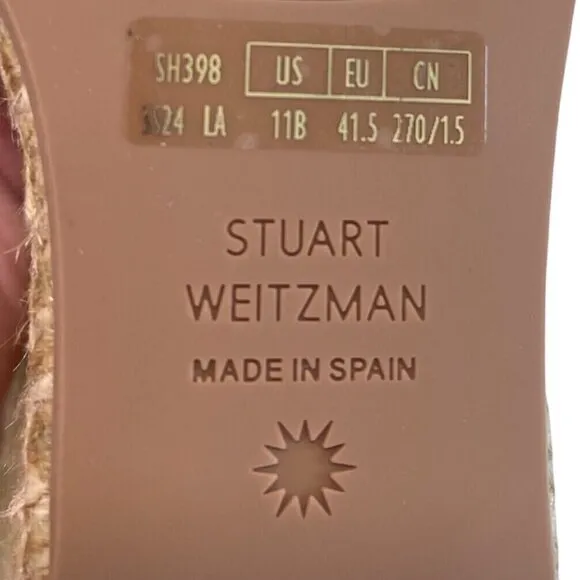 Stuart Weitzman Braida Womens 11B Tan Leather Espadrille Wedge Platform Sandals